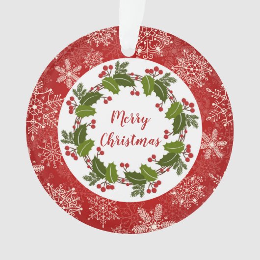 Holly Wreath, sneeuwvlokken kerstfoto Ornament (voorkant)