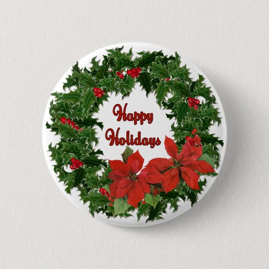Holly Wreath Traditions Ronde Button 5,7 Cm (Voorkant)