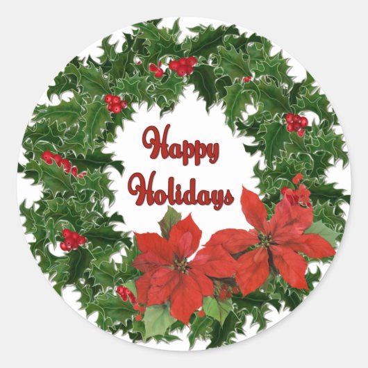 Holly Wreath Traditions Ronde Sticker (Voorkant)