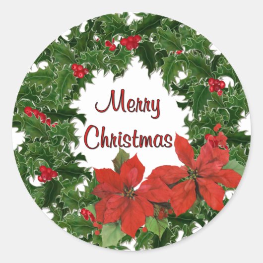 Holly Wreath Traditions Ronde Sticker (Voorkant)