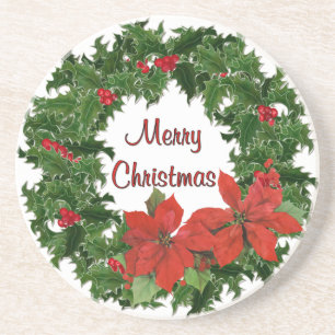 Holly Wreath Traditions Zandsteen Onderzetter