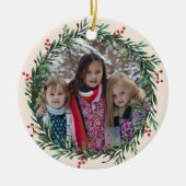 Holly Wreath Voeg je eigen foto kerstmis toe Keramisch Ornament (Voorkant)