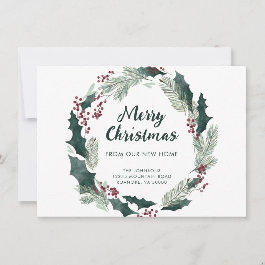 Holly Wreath Vrolijk Kerstfeest van New Home Aankondiging (Voorkant)