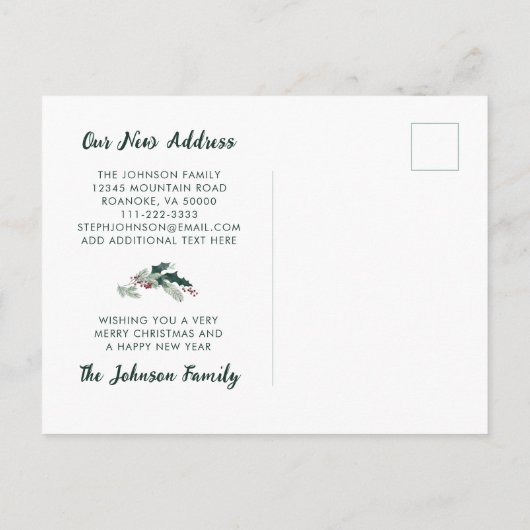 Holly Wreath Vrolijk Kerstfeest van New Home Aankondigingskaart (Achterkant)