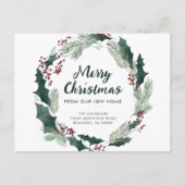 Holly Wreath Vrolijk Kerstfeest van New Home Aankondigingskaart (Voorkant)