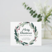 Holly Wreath Vrolijk Kerstfeest van New Home Aankondigingskaart (Staand voorkant)
