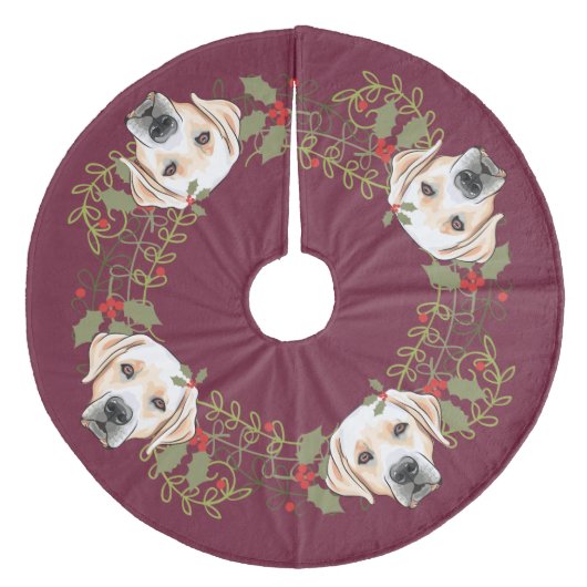 Holly Wreath Yellow Lab kerstboomrok Fleece Kerstboom Rok (Voorkant)