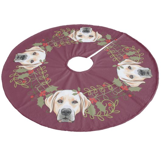 Holly Wreath Yellow Lab kerstboomrok Fleece Kerstboom Rok (Gekanteld)