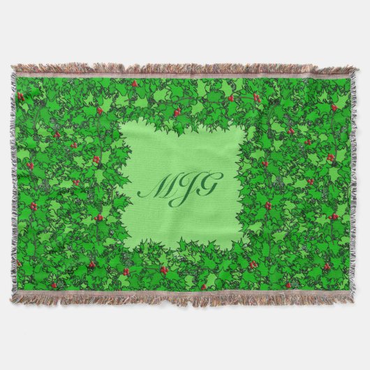 Holly Wreator met Monogram, Donkergroen Deken (Voorkant)