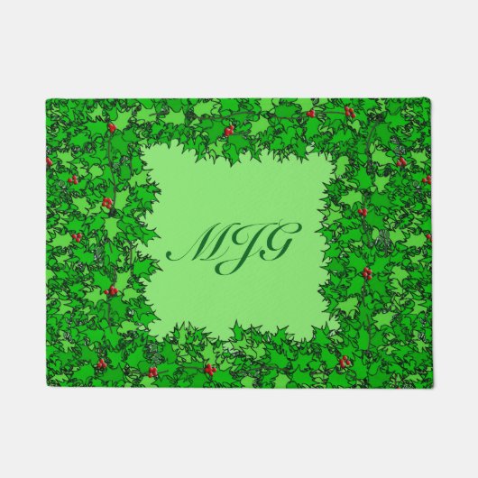 Holly Wreator met Monogram, Donkergroen Deurmat (Voorkant)