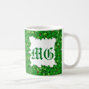 Holly Wreator met Monogram, Donkergroen Koffiemok