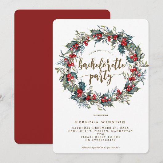 holly wreatwinter bachelorette party nodigt uit kaart (Voorkant / Achterkant)