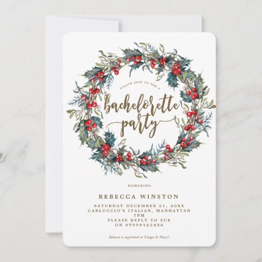 holly wreatwinter bachelorette party nodigt uit kaart (Voorkant)
