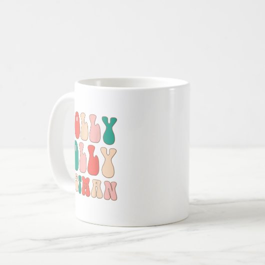 Holly Xmas Jolly Stman Retro Groovy Christmas Paja Koffiemok (Voorkant links)