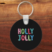 Holly Xmas Jolly Vibes Groovy Retro Hipe Christmas Sleutelhanger (Voorkant)