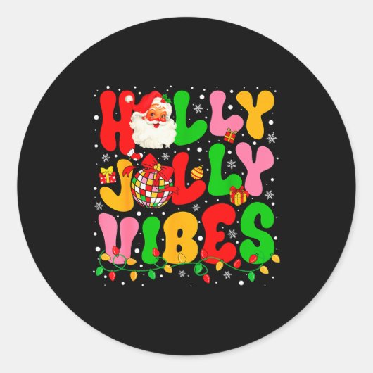 Holly Xmas Jolly Vibes Santa Christmas Lights Disc Ronde Sticker (Voorkant)