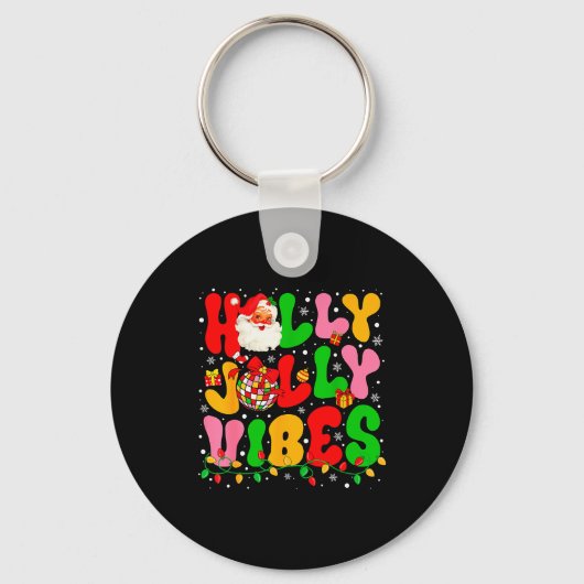 Holly Xmas Jolly Vibes Santa Christmas Lights Disc Sleutelhanger (Voorkant)