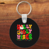 Holly Xmas Jolly Vibes Santa Christmas Lights Disc Sleutelhanger (Voorkant)