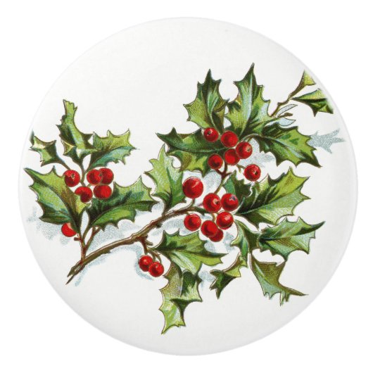 HollyBerries 001 Keramische Knop (Voorkant)