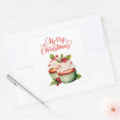 Hollybes Kerst Cupcake Vierkante Sticker (Envelop)