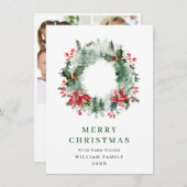 Hollybeskrans Kerstgroet 3 Foto Feestdagenkaart (Voorkant / Achterkant)