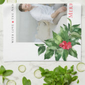 Hollybessen Frame Kerst Persoonlijke Foto Theedoek (Gevouwen)