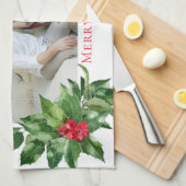 Hollybessen Frame Kerst Persoonlijke Foto Theedoek (Quarter Fold)