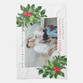 Hollybessen Frame Kerst Persoonlijke Foto Theedoek (Verticaal)