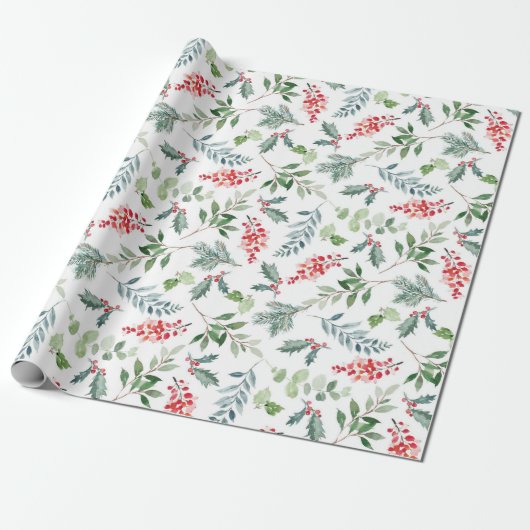 Hollybessen Kerstvakantie Inpakpapier (Uitgerold)