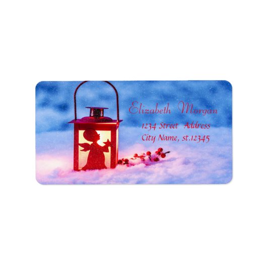 Hollybessen,Lamp,Snow Kerst Etiket (Voorkant)