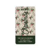 Hollybessen vrolijk kerstfeest retouradres etiket (Voorkant)
