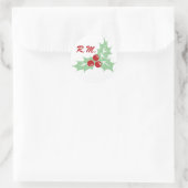Hollybladeren en Bessen Monogram Kerststicker Ronde Sticker (Tas)