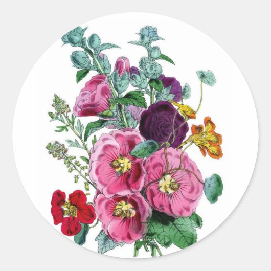  Hollyhock Blooms Ronde Sticker (Voorkant)