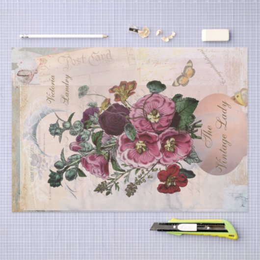  Hollyhock Boeket met Letters Collage Tissuepapier (Craft)