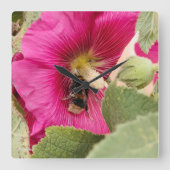 Hollyhock bumble bee vierkante wandklok (Voorkant)