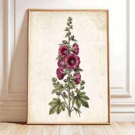 Hollyhock Cottagecore Muurkunst Poster