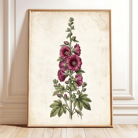 Hollyhock Cottagecore Muurkunst Poster