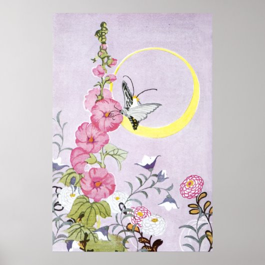 Hollyhock, Dahlia en Balloon Flowers Poster (Voorkant)