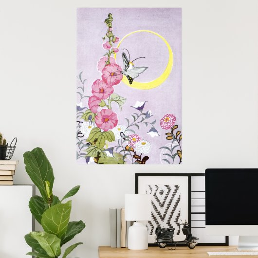 Hollyhock, Dahlia en Balloon Flowers Poster (Thuiskantoor)