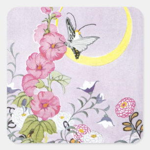 Hollyhock, Dahlia en Balloon Flowers Vierkante Sticker