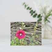 Hollyhock door een traditionele Oekraïense omheini Briefkaart (Staand voorkant)