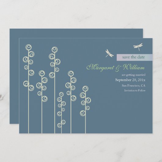 Hollyhock & Dragon Fly Save the Date Aankondiging (Voorkant / Achterkant)