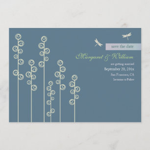 Hollyhock & Dragon Fly Save the Date Notice Kaart