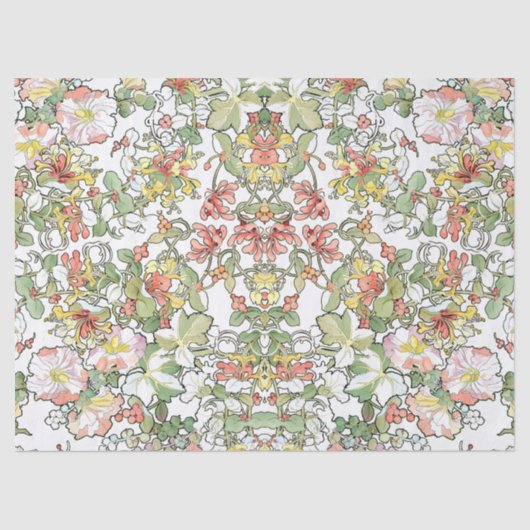 Hollyhock en Honeysuckle Flowers Art-tissue paper Tissuepapier (Voorkant)