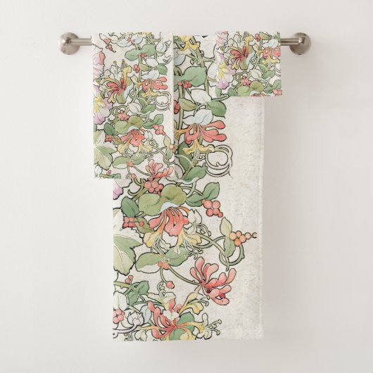 Hollyhock en Honeysuckle Flowers Bath Towel Set Bad Handdoek (Insitu)