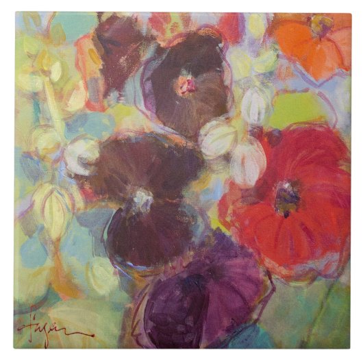 Hollyhock Garden I Tile Tegeltje (Voorkant)