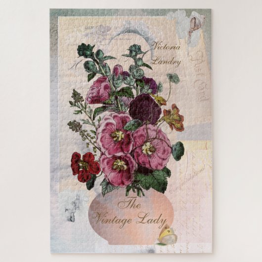  Hollyhock in Letters Collage Legpuzzel (Verticaal)