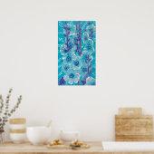 Hollyhock Mallow Malva Flower Floral Collage Blue Poster (Keuken)