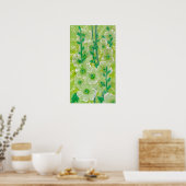 Hollyhock Mallow Malva Flower Floral Collage Green Poster (Keuken)