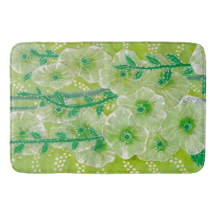 Hollyhock Mallow Malva Flowers Green Shades Floral Badmat
